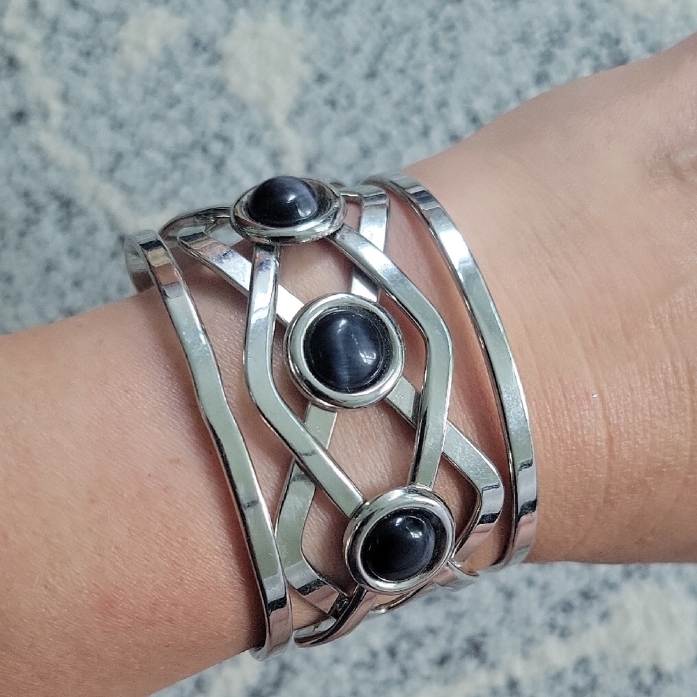 Silver and Black Cuff Bracelet